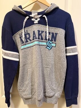 NHL Seattle Kraken Lace-Up Hooded Pullover in Gray and Navy